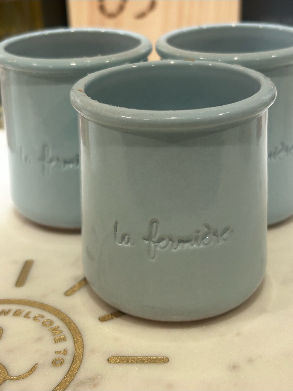 La Fermière Pale Blue Ceramic Yogurt jars Set - 3